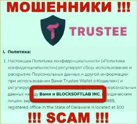BLOCKSOFTLAB INC управляет компанией Трасти - это МОШЕННИКИ !!!