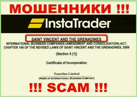 St. Vincent and the Grenadines - это место регистрации компании InstaTrader, которое находится в офшоре
