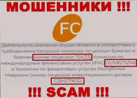 Приведенная лицензия на интернет-портале FC-Ltd Com, никак не мешает им похищать вклады лохов - это ВОРЫ !!!