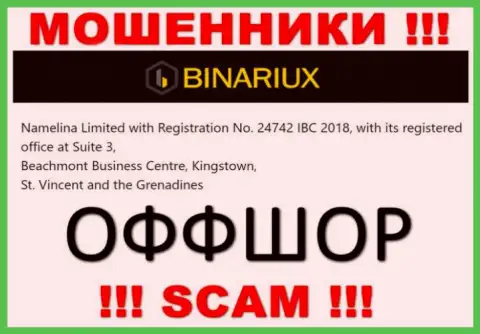 Мошенники Binariux Net скрылись в офшоре: Сьют 3, Бичмонт Бизнес Центр, Кингстаун, Сент-Винсент и Гренадины, в связи с чем они беспрепятственно могут обворовывать
