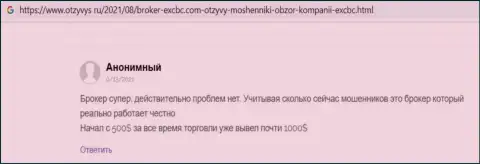 Позиция посетителя интернет сети относительно условий для торгов Forex брокерской организации EX Brokerc, представленная на сайте otzyvys ru