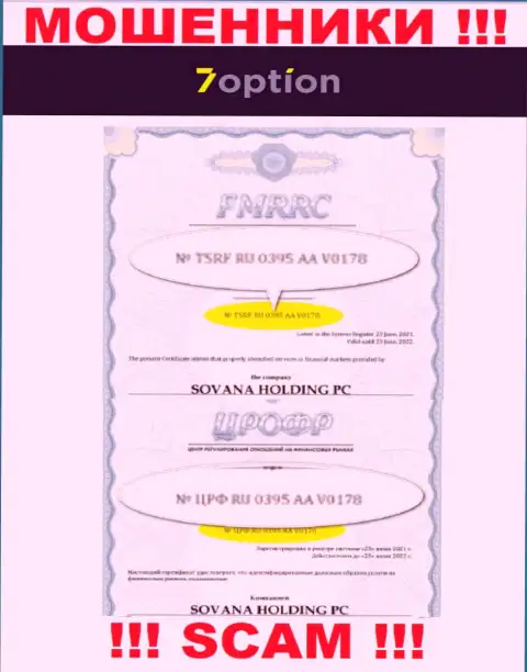 7 Option не прекращает кидать доверчивых людей, представленная лицензия, на сайте, для них нее преграда