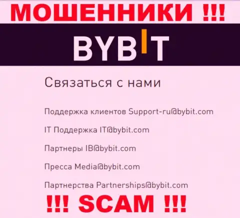 Адрес электронного ящика мошенников ByBit Com - данные с сайта компании