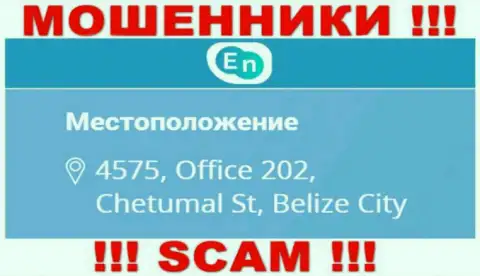Юридический адрес кидал ЕНН в офшоре - 4575, Office 202, Chetumal St, Belize City, представленная информация приведена у них на официальном web-портале