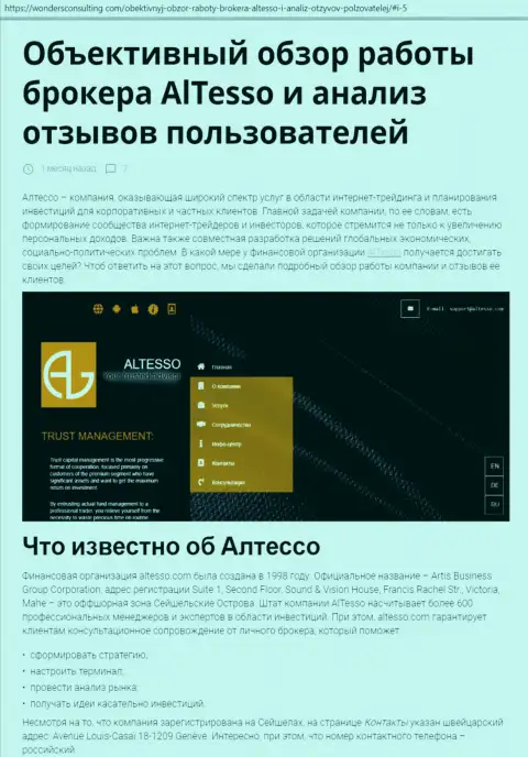 Обзор организации AlTesso на web-сервисе wondersconsulting com