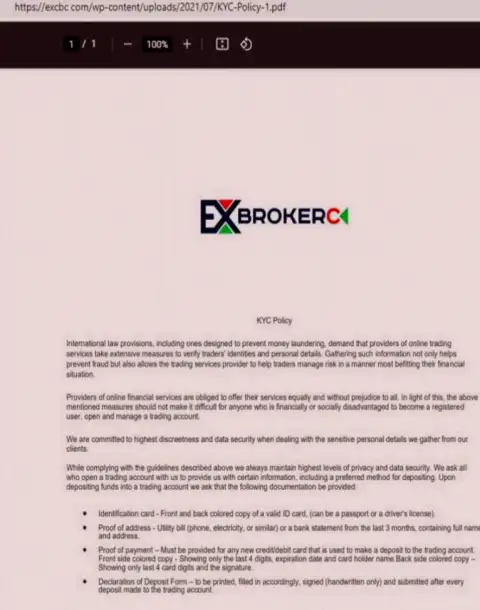 Политика идентификации клиентов в рамках противодействия по отмыванию доходов ФОРЕКС брокерской организации ЕИкс Брокерс