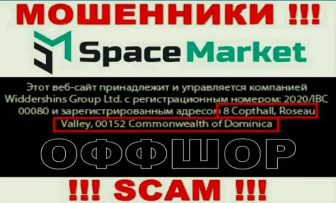 Довольно опасно сотрудничать, с такими internet-мошенниками, как Space Market, ведь прячутся они в оффшорной зоне - 8 Coptholl, Roseau Valley 00152 Commonwealth of Dominica