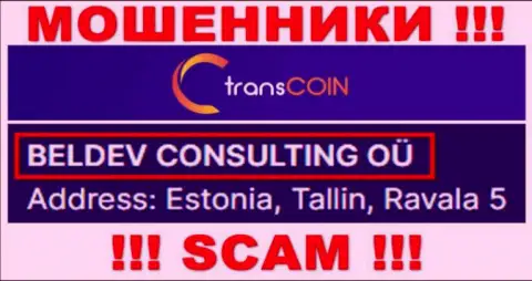 TransCoin - юридическое лицо мошенников организация BELDEV CONSULTING OÜ