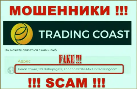 Адрес регистрации Trading-Coast Com, размещенный у них на web-сервисе - липовый, будьте бдительны !!!