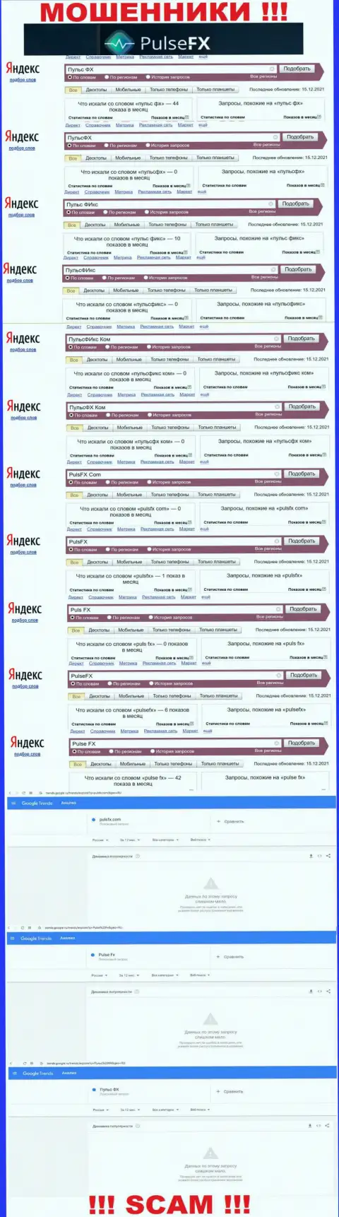 Количество поисковых запросов в сети интернет по бренду ворюг PulsFX Com