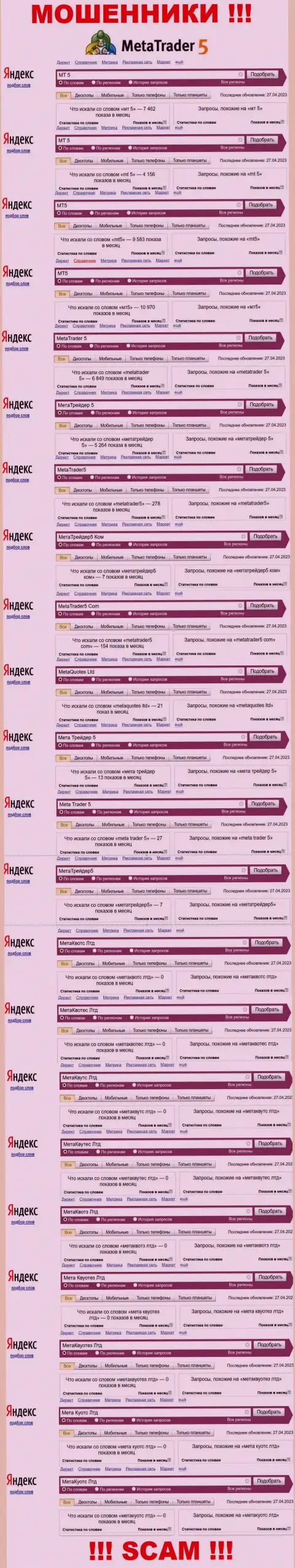 Итог поисковых запросов сведений про жуликов МТ5 во всемирной сети internet