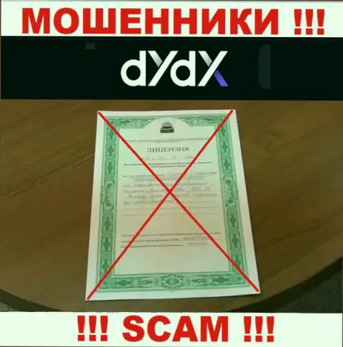 У компании dYdX не показаны данные о их лицензии - коварные интернет мошенники !