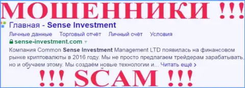 Sense Investment - это ВОРЫ !!! SCAM !!!