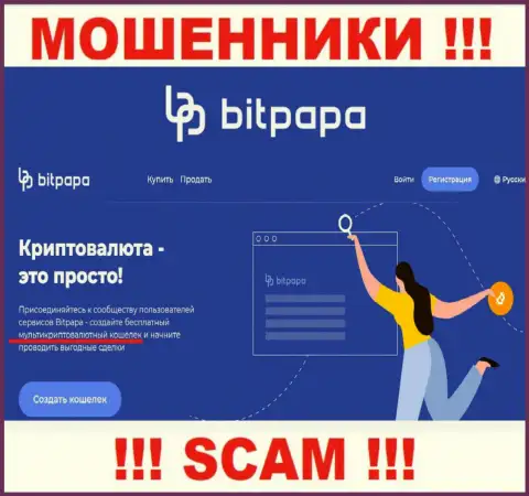 Сфера деятельности мошеннической организации БитПапа - это Криптокошелёк