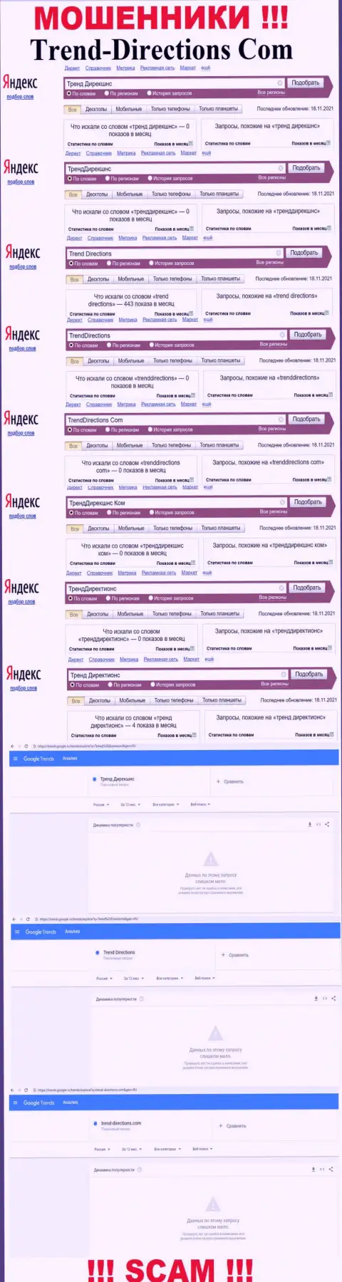 Статистика количества просмотров информации о шулерах Trend Directions в инете