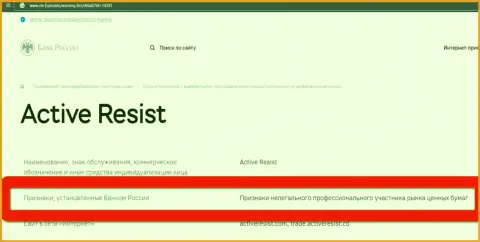 Кидалы ActiveResist внесены Центральным Банком Российской Федерации в черный список - не связывайтесь с ними