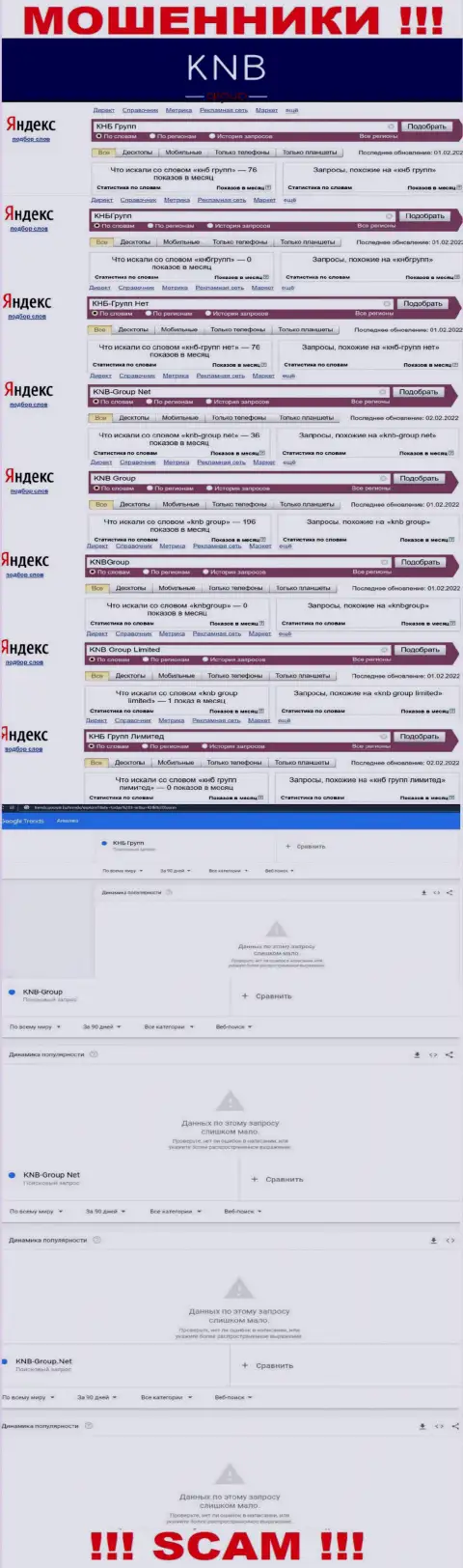 Скриншот результата запросов по противозаконно действующей компании KNB Group